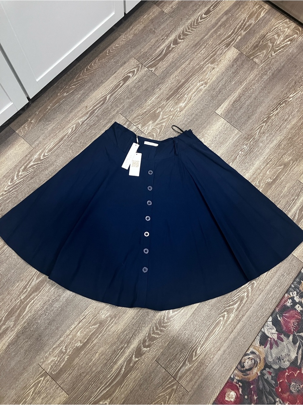 Classic Navy Circle Skirt with Front Buttons
